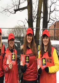 crowd of staff to hand out leaflets